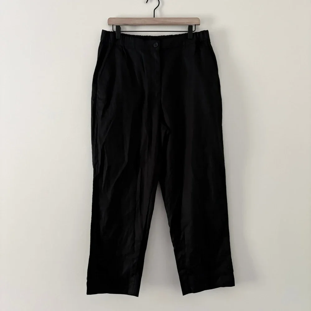 Banana Republic Pants Tapered High-Rise Large Black Linen Blend Elastic Waist